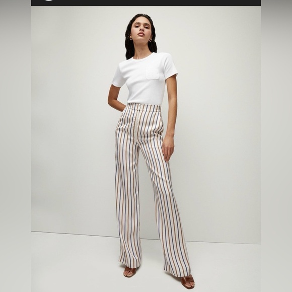 VERONICA BEARD Grigore cream, blue brown stripe Pant Size 4 NWT - Picture 14 of 16